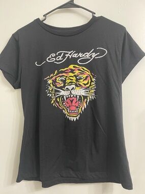 Ed Hardy Black Baby Tee with Yellow & Pink Tiger